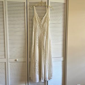 Vintage Olga long white sweep with lace panels nightgown